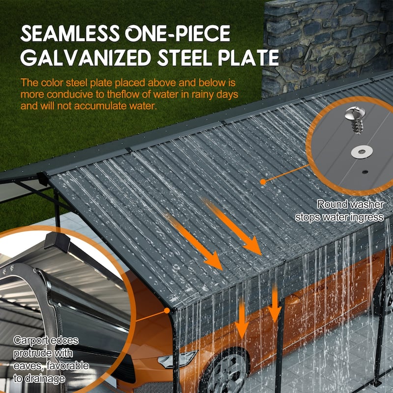 12X20 FT Metal Carport Heavy Duty Outdoor Galvanized Car Shelter