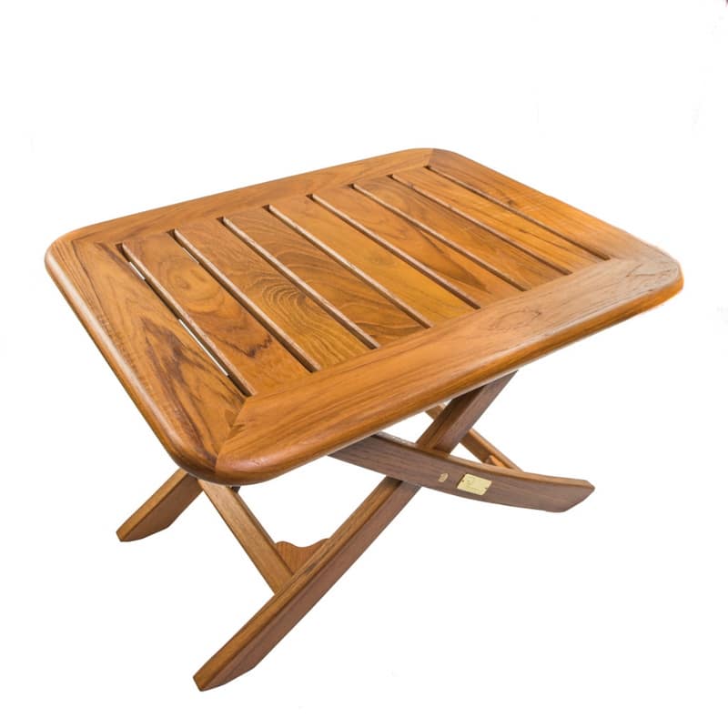 Teak Solid Wood Rectangular Folding End Table Adjustable Height, Cross-Leg Base - 19.75" x 16" x 17.75"