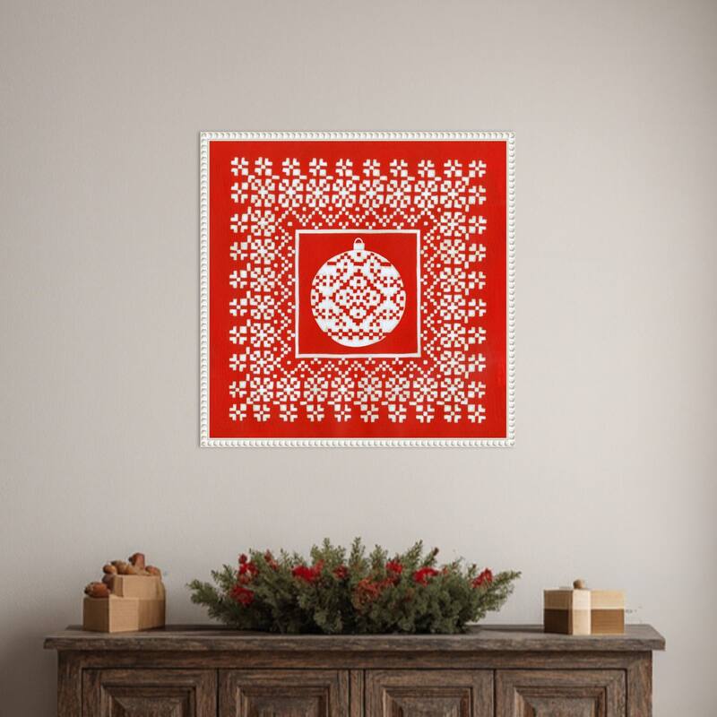 Fair Isle Snowflake VI by Chariklia Zarris (22 x 22 in.), Framed Canvas Wall Art Print - Sylvie Beaded White