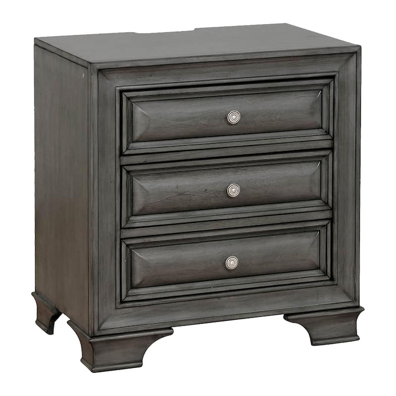 Lio Four Piece Queen Size Bedroom Set, Gray Wood Inlay Design, Nickel Metal Handles