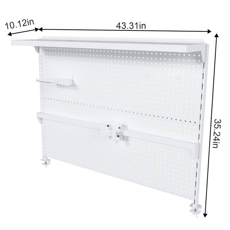 Roomfitters Clamp On Desk Pegboard with Single Monitor Stand, 43x35" Steel Organizer with Hooks for Gaming
