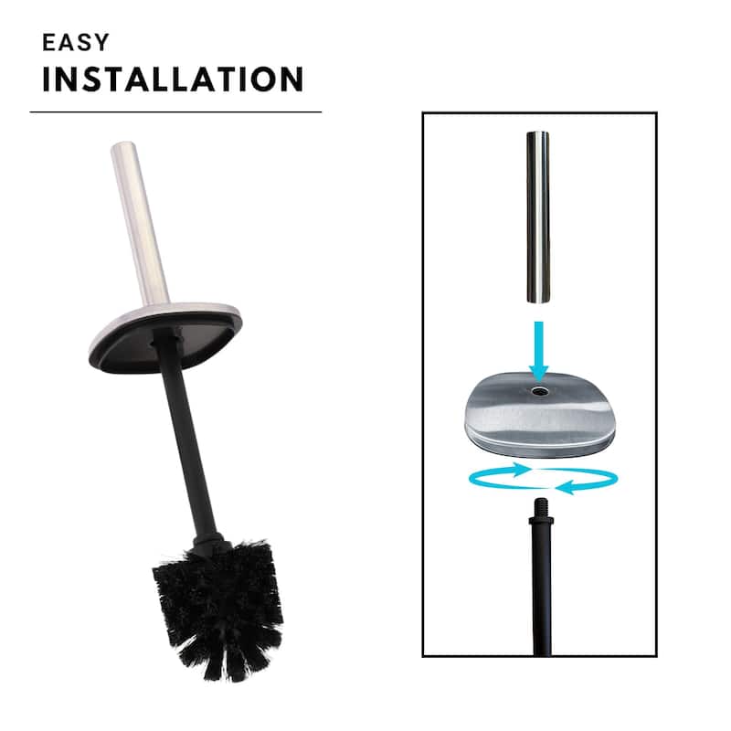 Square Metal Toilet Brush and Holder with Sturdy Handle Splash Guard - 3.12"L x 3.12"W x 15.8"H