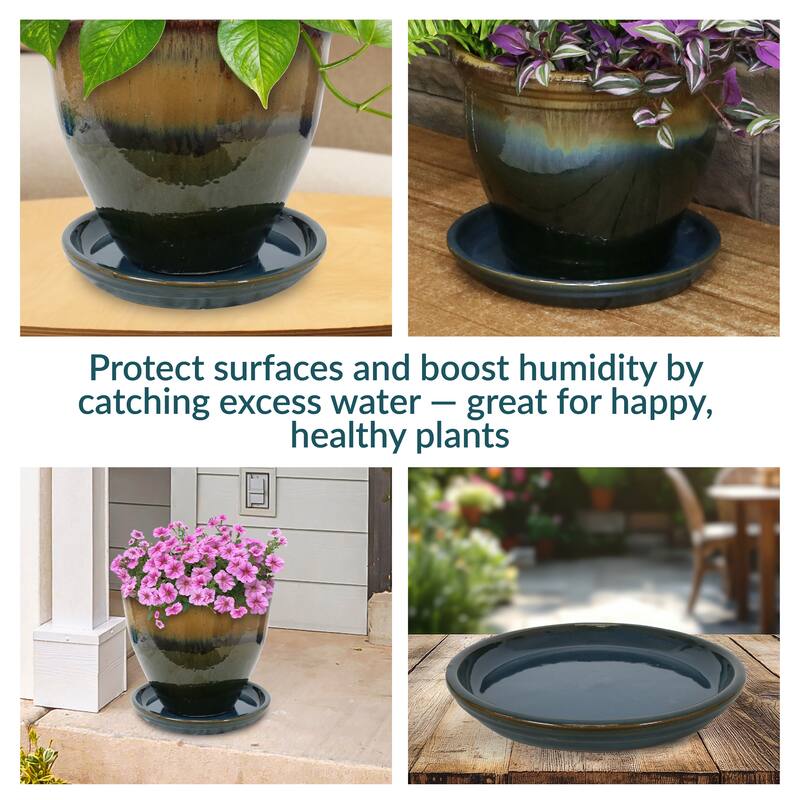 Sunnydaze Set of 2 Glazed Ceramic Planter Saucers - 12"