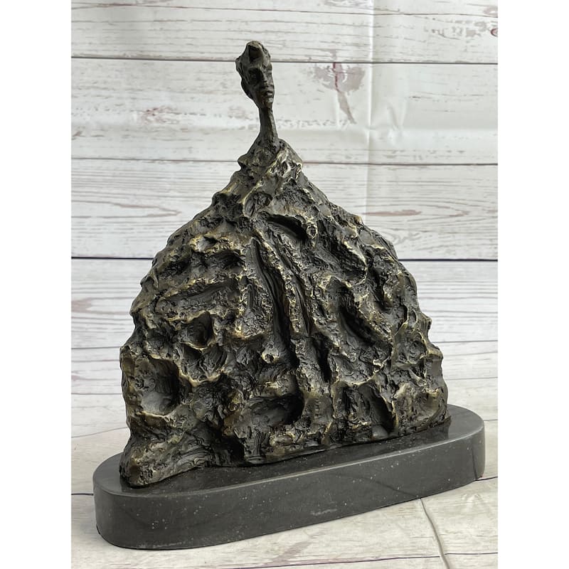 Surrealist Head Modern Art Giacometti Bronze Statue Sculpture Marble Base 11 Inches X 9 Inches