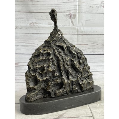 Surrealist Head Modern Art Giacometti Bronze Statue Sculpture Marble Base 11 Inches X 9 Inches