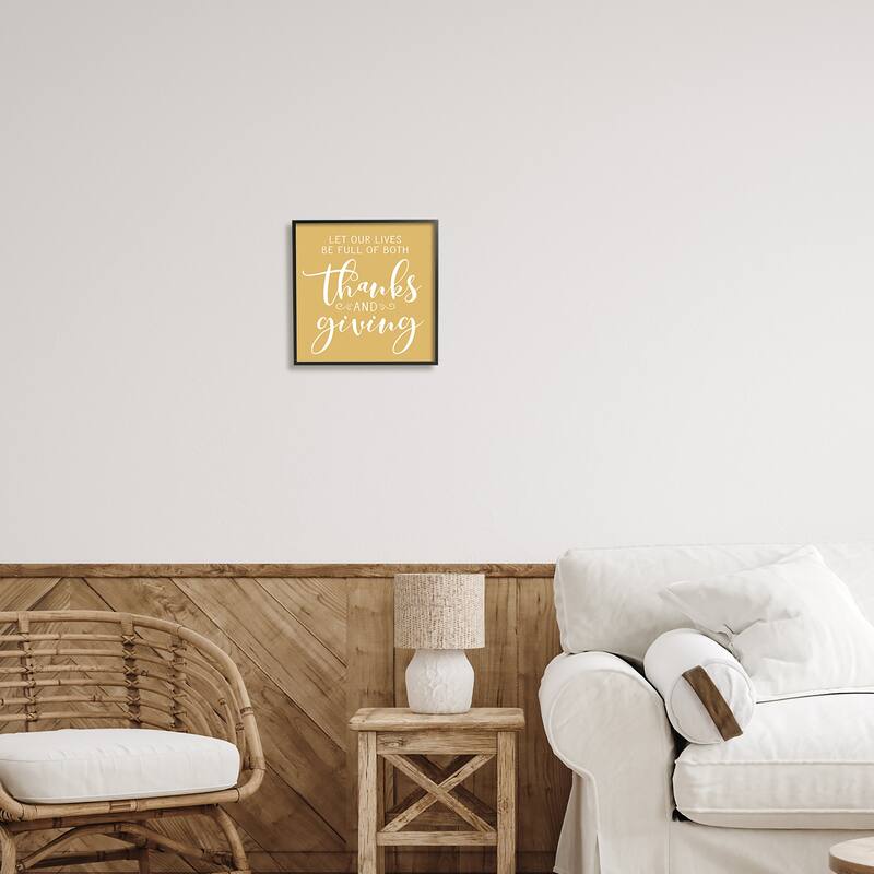 Stupell Uplifting Thanksgiving Calligraphy Phrase Warm Yellow Design Framed Wall Art, Design by Lettered and Lined