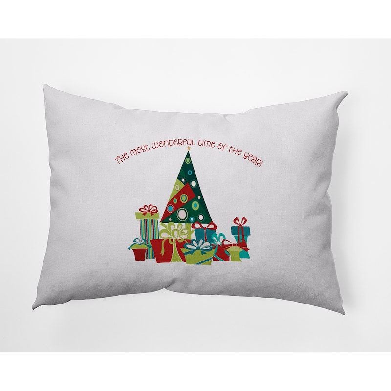 Tree and Gifts Christmas Indoor/Outdoor Throw Pillow - 14" x 20" - Cardinal Red