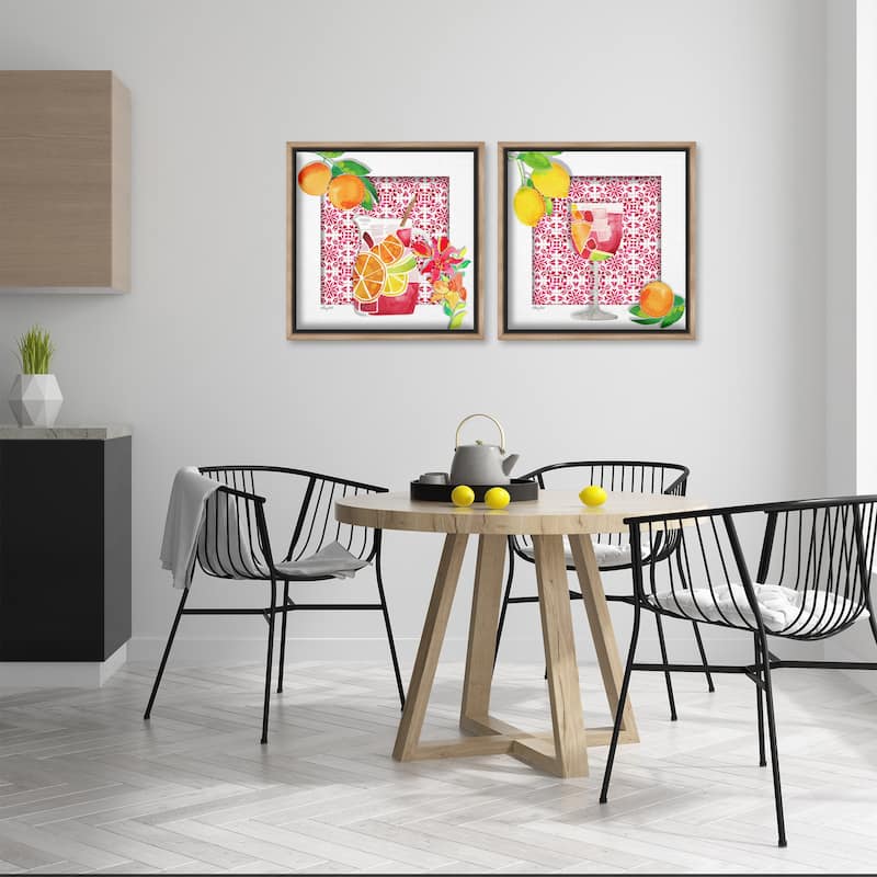 Stupell Sangria Pitcher & Glass Framed Floater Canvas Wall Art Design By Hillary Holt (Set of 2)