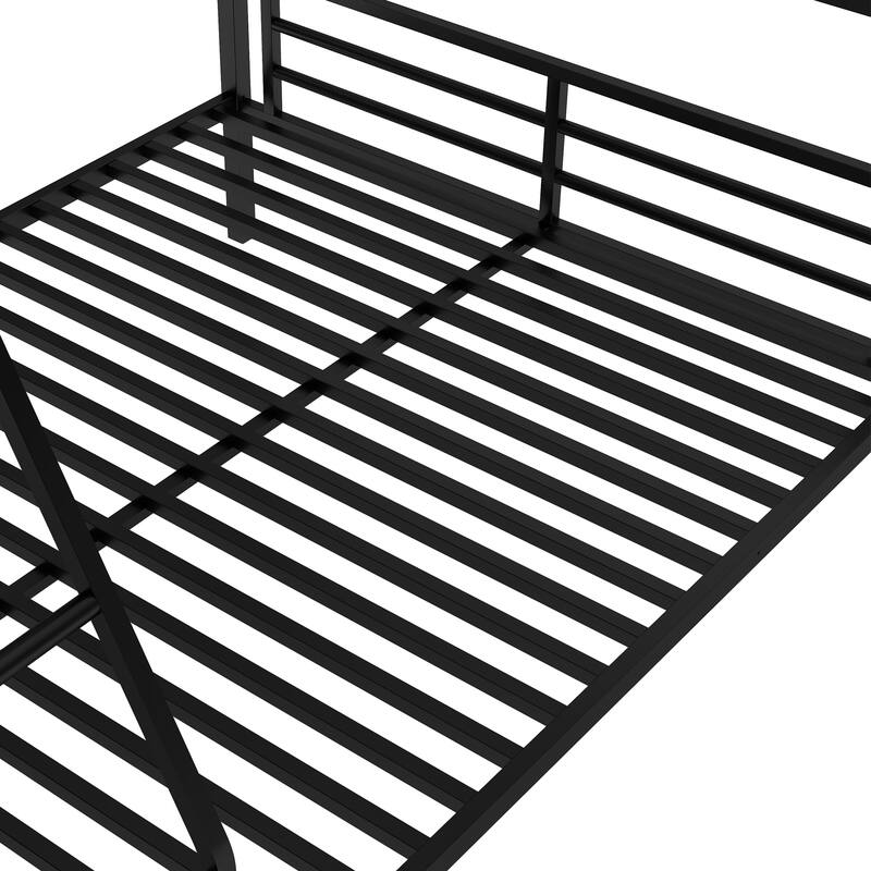 Twin & Twin Over Full Metal Triple Bunk Bed with Loft and Desk, Guardrails