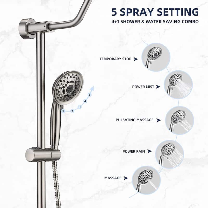 YASINU Wall-Mounted Rain Shower System with 5-Function Handheld Shower