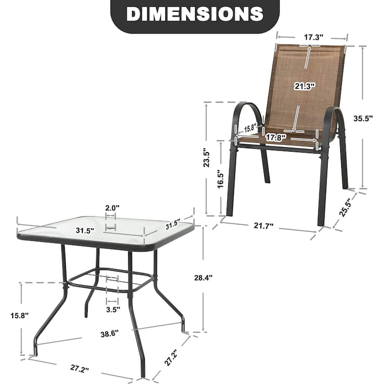 5-Piece Outdoor Dining Set, Textilene Stackable Chairs and Umbrella Hole