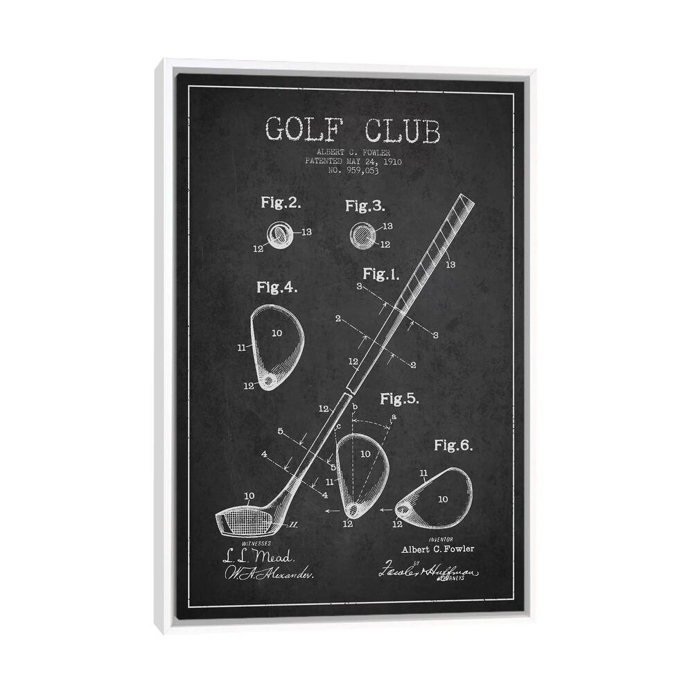iCanvas "Golf Club Charcoal Patent Blueprint" by Aged Pixel Framed Canvas Print