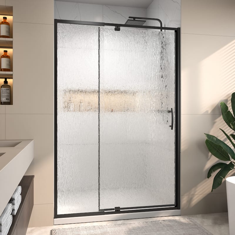 Modland 42'' / 48''W x 71''H Auto-Rise Pivot Shower Door - Rain Pattern 6mm Glass, 4" Adjustable, Space-Saving Frame