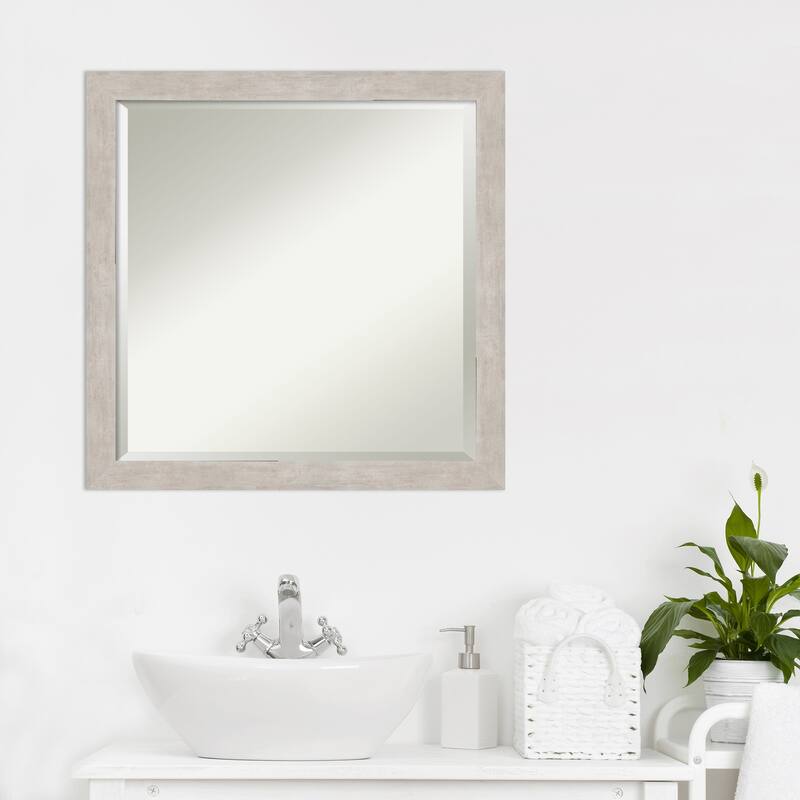 Beveled Wood Bathroom Wall Mirror - Marred Pewter Frame