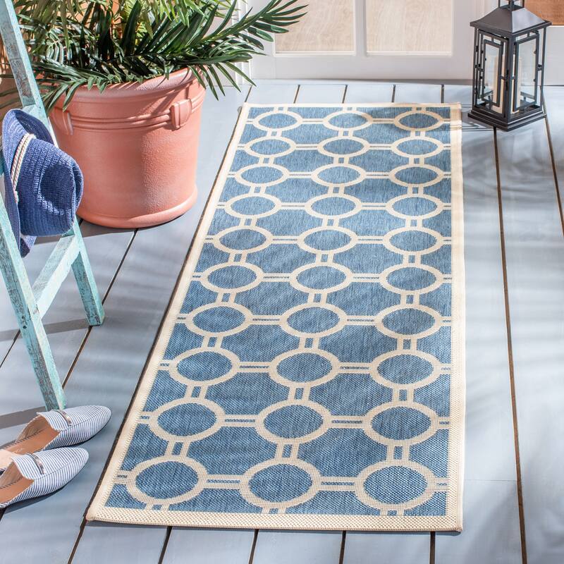 SAFAVIEH Courtyard Sweta Indoor/ Outdoor Waterproof Patio Backyard Rug - 2'3" x 6'7" Runner - Blue/Beige