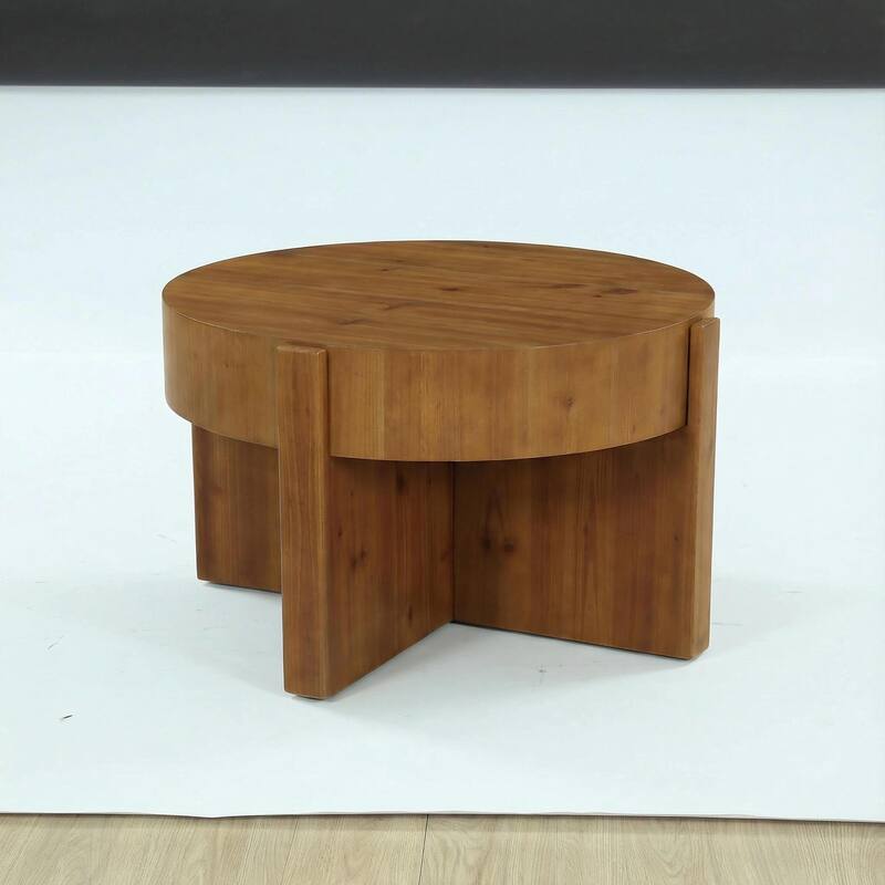 31.5 Inch Round Wood Coffee Table for Living Room - 31.5" D x 31.5" W x 18.5" H