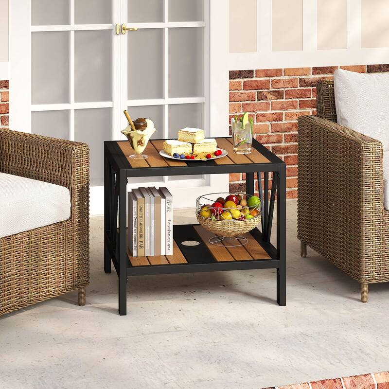 Gymax 2PCS Outdoor Side Table 2-Tier Coffee End Table w/ 1.57''