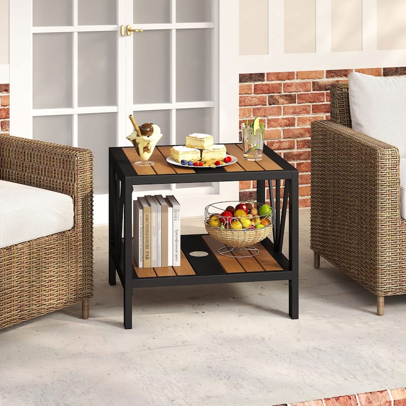 Gymax Outdoor Side Table 2-Tier Coffee End Table w/ 1.57'' Umbrella