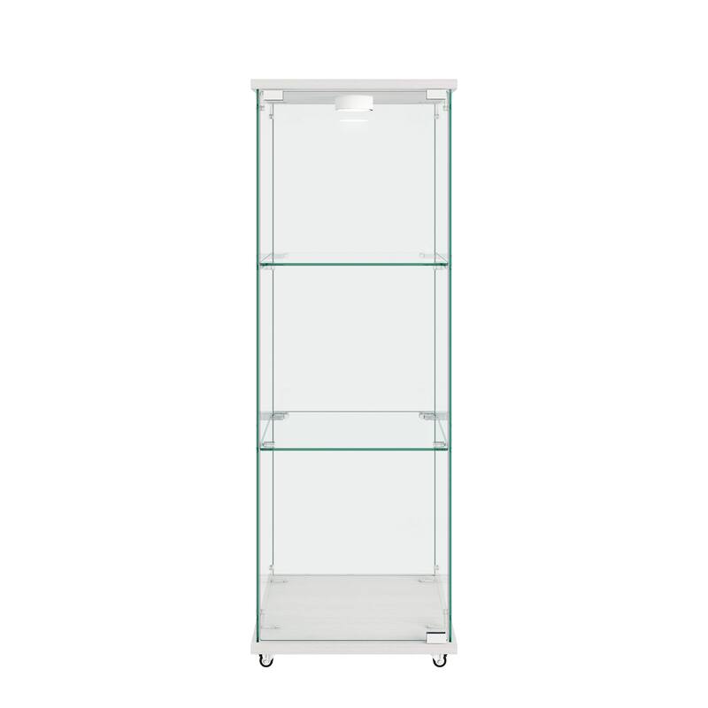 Modern Glass Display Cabinet with LED lights, Quick-assembly Antique Cabinet, Tempered Glass Bookshelf