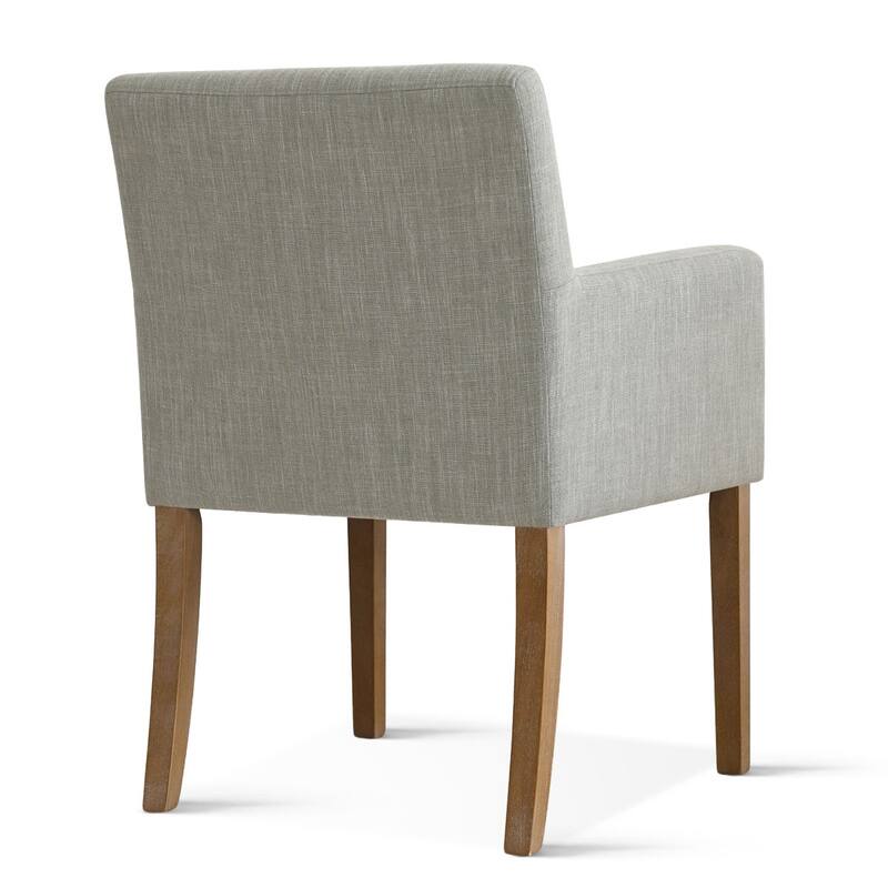 Linen Upholstered Armchairs with Wide Seat, High Back and Solid Wood Legs, Set of 6