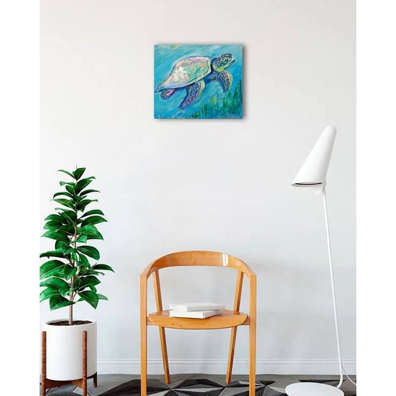 Sea Turtle Swim Art Poster - Print On Demand - 18 x 18 Inch