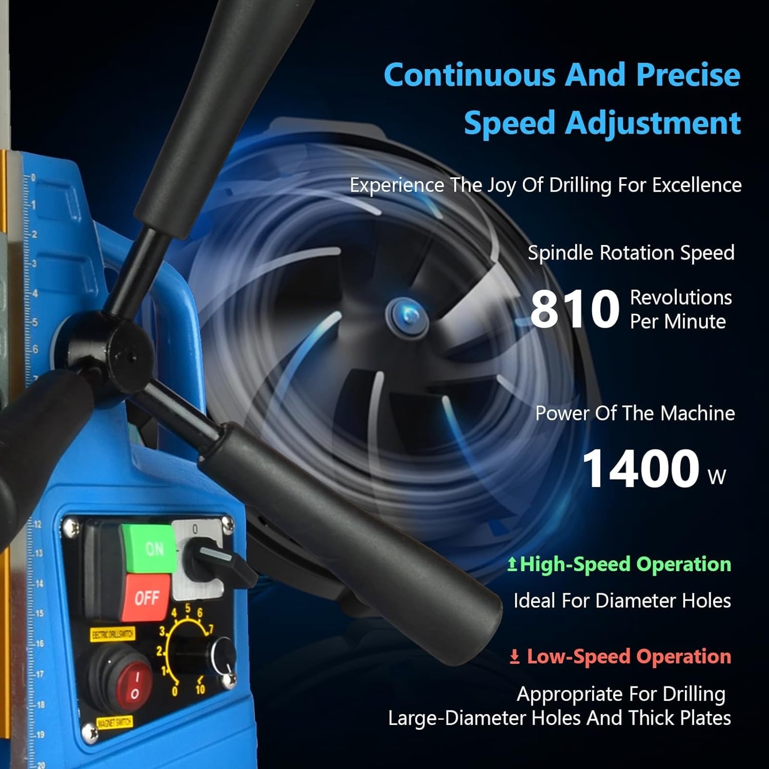 VEVOR Magnetic Drill, 1400W Motor 1.6 In Boring Diameter, 2810 Lbf Portable Electric Mag Drill Press, With 11 Coring Bits, 800 RPM Speed, Drilling Machine For Metal Surface, Home Improvement Industry