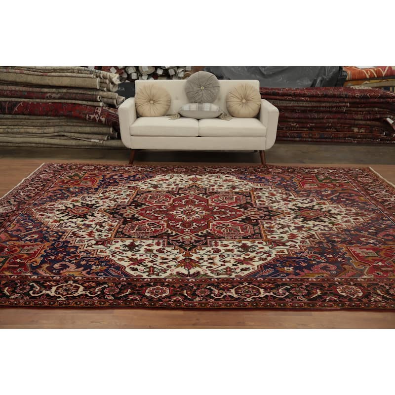 Hand Knotted Oriental 100% Wool Carpet Traditional Medallion Beige & Ivories Heriz Area Rug - 11' 6'' X 8' 1''