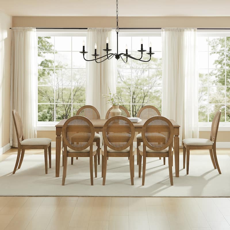 Crosley Katia 9Pc Dining Table Set For 8 Cane-Back Upholstered Chairs