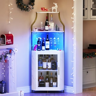 Corner Bar Cabinet with LED Lights, Industrial Liquor Cabinet with Adjustable Shelf, 5-Tier Industrial Wine Cabinet
