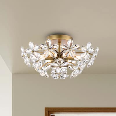 Rosa 6-Light Brushed Brass Finish Crystal Glass Flower Flush Mount - 17.7 inches in diameter x 8.7 inches H