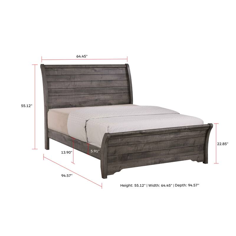 1pc Contemporary Design Sleigh Bed Horizontal Lines Gently Sloped Curved Headboard(Only Bed)