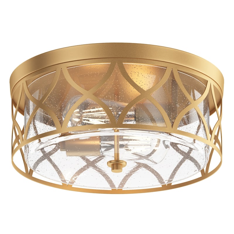Modern Gold 2-Light Flush Mount Ceiling Light Fixture with Clear Seeded Glass