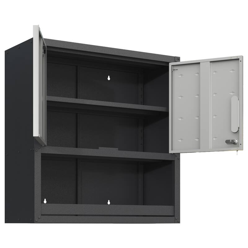 Grey Metal Wall Mounted Storage Cabinet with Locking Doors and Drawer for Home Office Garage - 29.5"W x 30.3"H x 11.8"D
