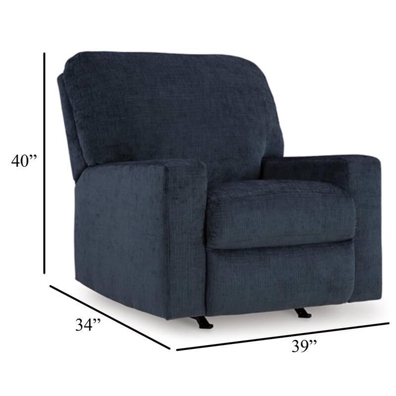 Avie Rocker Recliner Chair with Gentle Motion, Navy Blue Polyester