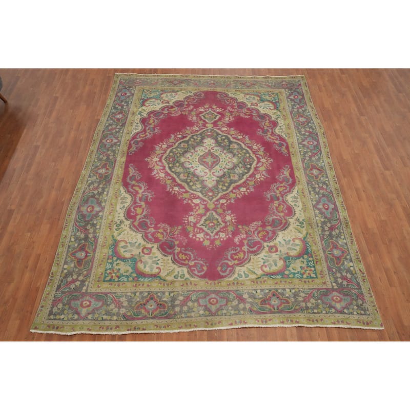 Hand Knotted Oriental 100% Wool Carpet Traditional Floral Pink Tabriz Area Rug - 12' 5'' X 9' 6''