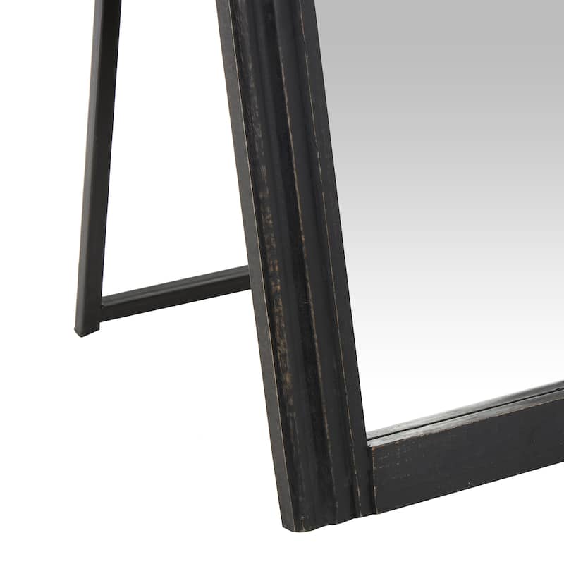 Mango Wood Distressed Room Floor Mirror with Carved Grooves - Black or Brown - Roche River Decor