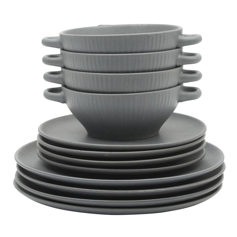 Gibson Elite Clover Hill 12-Piece Stoneware Dinnerware Set - Embossed Reactive Glaze - Service for 4