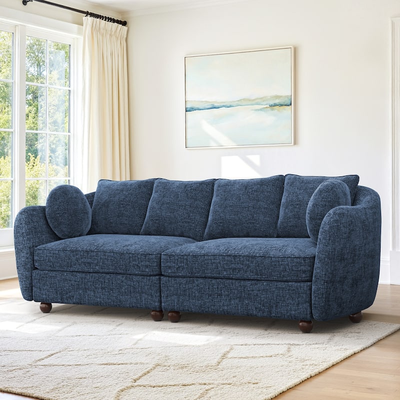 90.6" Chenille Upholstered Sofa with 6 Pillows, Modern 3-Seater Sofa Couch for Living Room Bedroom Apartment, White - Blueberry