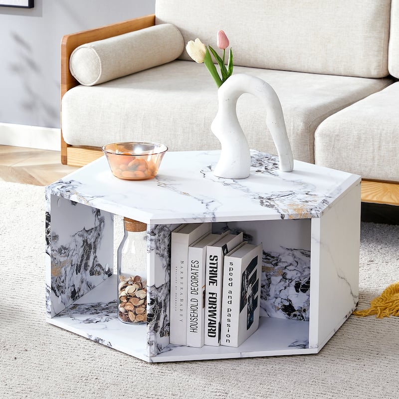 31.5" Modern Hexagonal Coffee Table with Stand-up Design and Multi-hole Design for Living Room - White