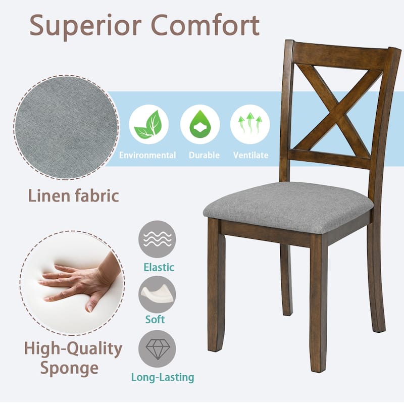 GDFStudio - Savoy Farmhouse Linen Upholstered Ergonomical Wooden Dining Chairs Set, Padded Seat & Non-slip Feet Pads, Set of 4