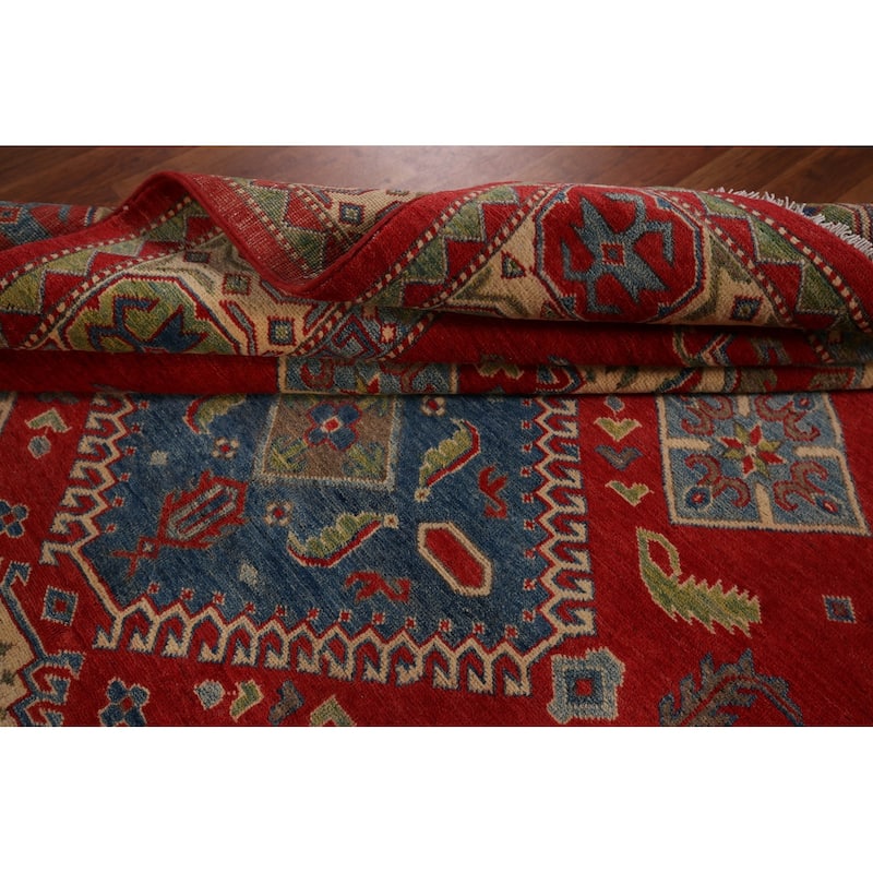 Geometric Kazak Oriental Rug Hand-Knotted Traditional Wool Carpet - 6'7" x 9'0"