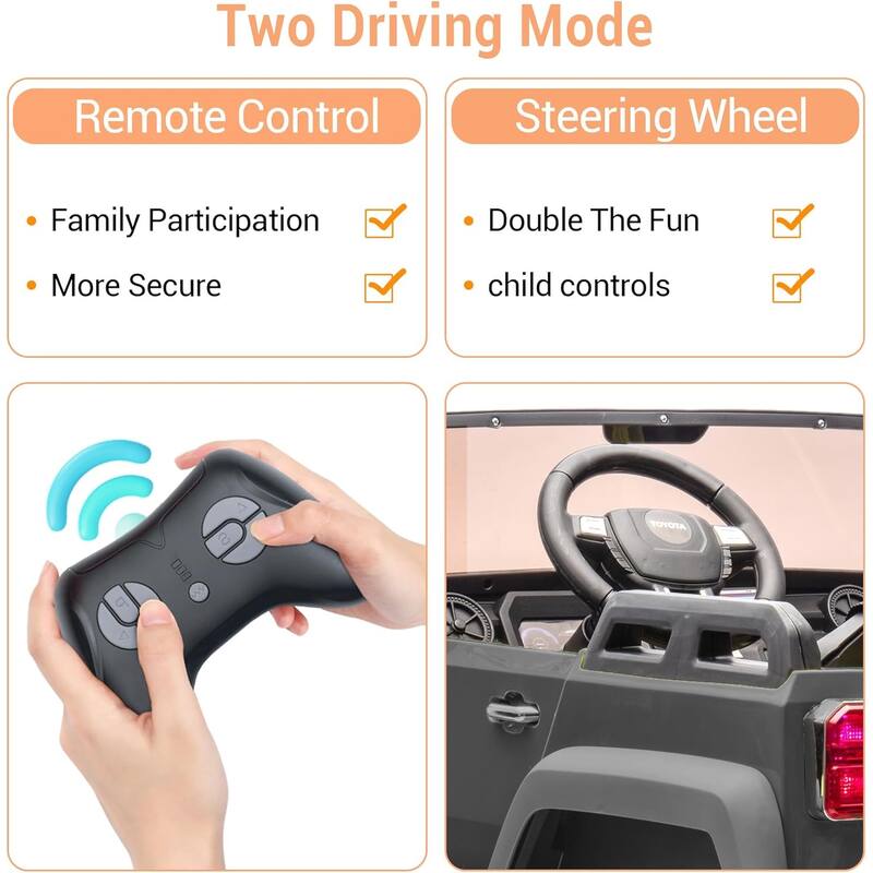 24v Ride On Toys for Big Kids,Licensed Toyota 2-Seater w/Remote Control, 4WD/2WD Switch, LED Lights