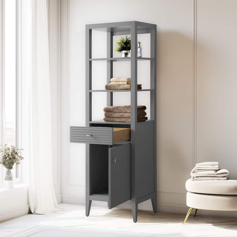 Vanity Art 72" Tall Tower Bathroom Linen Cabinet with Soft Close Door and Drawer