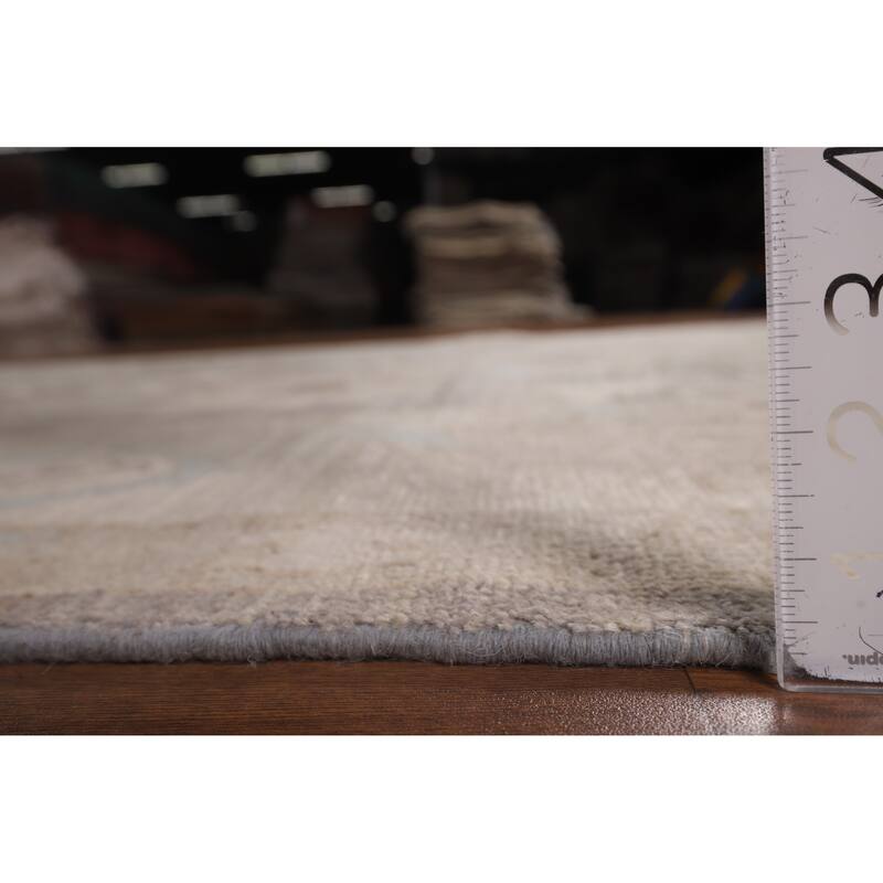 Oushak Turkish Area Rug Hand-Knotted Transitional Beige Wool Carpet - 6'2"x 8'11"