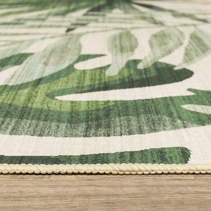 Style Haven Flores Tropical Palms Beige/Green Indoor-Outdoor Washable Rug