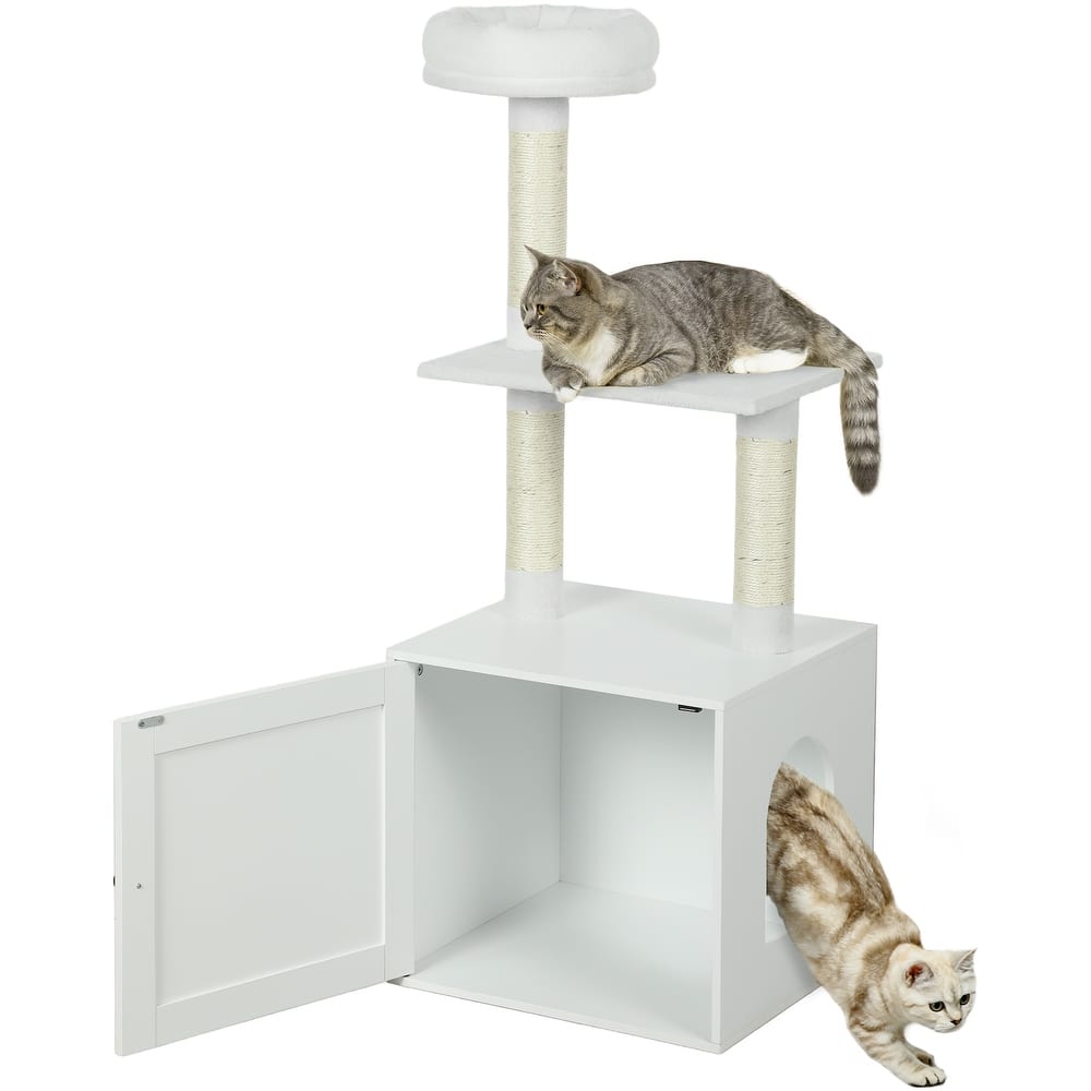 PawHut Cat Tree with Litter Box Enclosure, 2-in-1 Cat Tower for Indoor Kittens with Scratching Posts, Bed, Climbing Platforms
