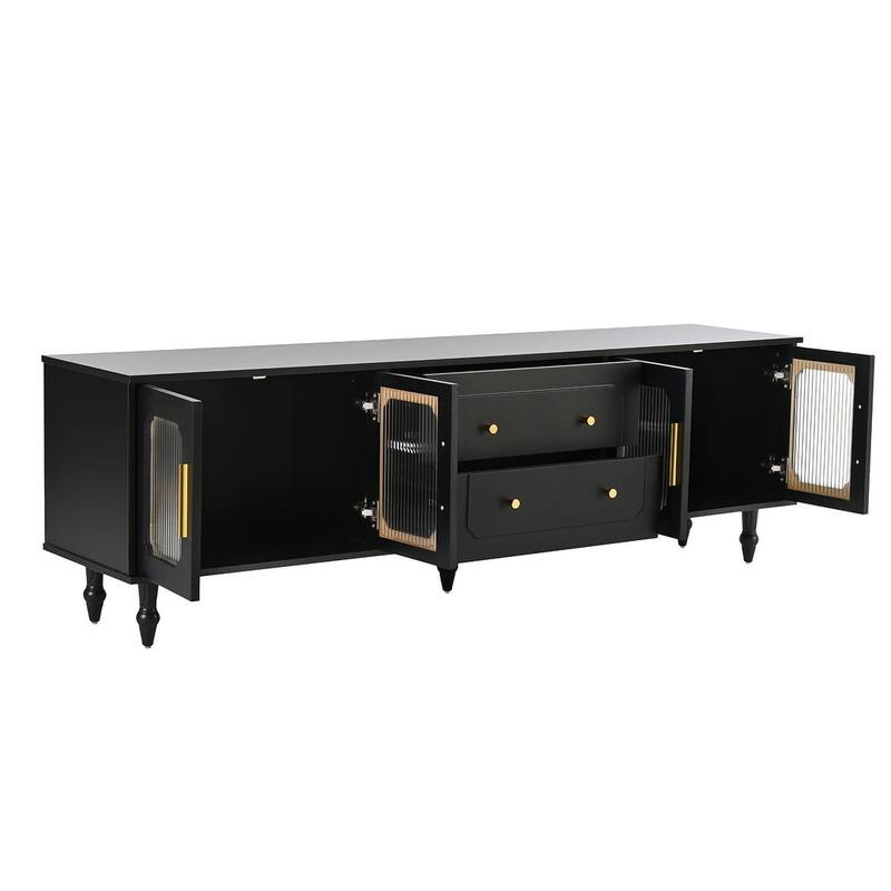 Retro Design TV Stand with Fluted Glass Doors and Adjustable Shelves for TVs Up to 78''