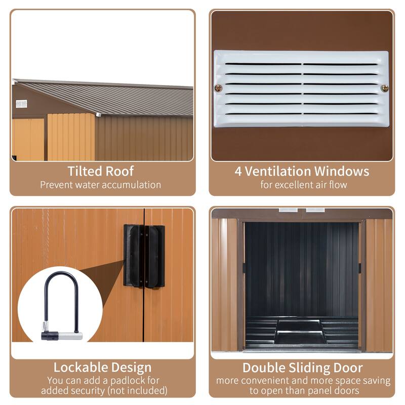 Outsunny 11' x 12.6' Outdoor Storage Shed Organizer, Garden Tool house with Floor Foundation, 4 Vents and 2 Easy Sliding Doors