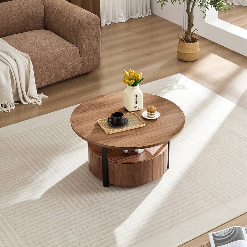 Wood Coffee Table Round, Rustic Charm For Living Room Decor