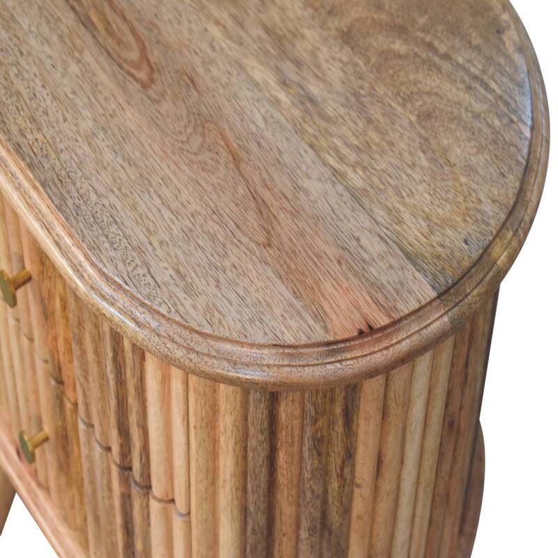 HomeRoots 20" Natural Solid Wood Oval Ribbed Texture Two Drawer Nightstand